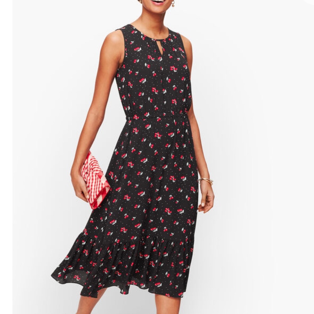 Talbots Cherry Print Fit & Flare Midi Dress